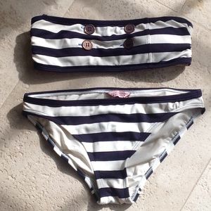 Navy and white striped bando bikini